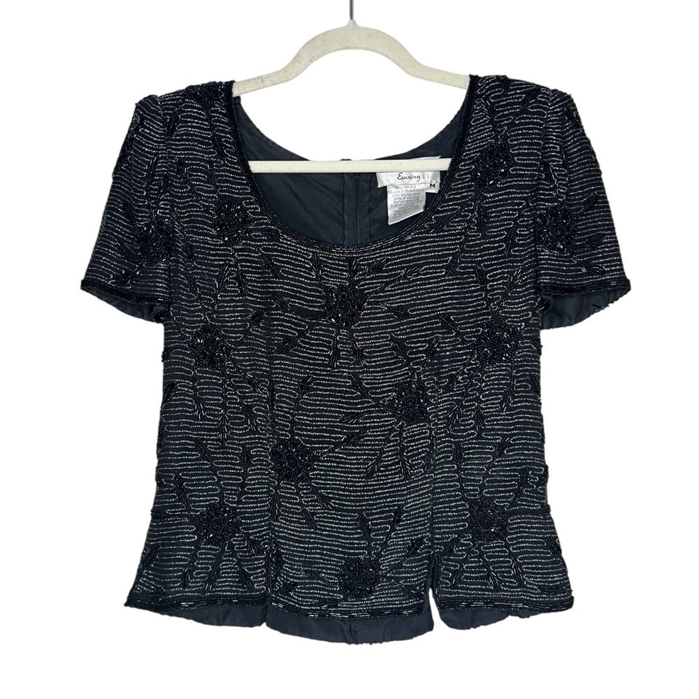 Vintage 90s Silk Beaded Top Cropped Fully Lined Size Medium